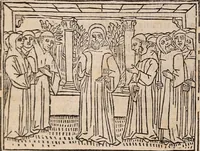An illustration from Catalogus sanctorum [et] gestorum eoru[m] ex diuersis voluminibus collectus: editus a reuere[n]dissimo in [Christo] patre domino Petro de natalibus de venetijs dei gratia e[pisco]po Equilino (1506)
