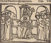 An illustration from Catalogus sanctorum [et] gestorum eoru[m] ex diuersis voluminibus collectus: editus a reuere[n]dissimo in [Christo] patre domino Petro de natalibus de venetijs dei gratia e[pisco]po Equilino (1506)