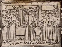 An illustration from Catalogus sanctorum [et] gestorum eoru[m] ex diuersis voluminibus collectus: editus a reuere[n]dissimo in [Christo] patre domino Petro de natalibus de venetijs dei gratia e[pisco]po Equilino (1506)