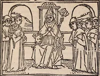 An illustration from Catalogus sanctorum [et] gestorum eoru[m] ex diuersis voluminibus collectus: editus a reuere[n]dissimo in [Christo] patre domino Petro de natalibus de venetijs dei gratia e[pisco]po Equilino (1506)