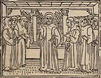 An illustration from Catalogus sanctorum [et] gestorum eoru[m] ex diuersis voluminibus collectus: editus a reuere[n]dissimo in [Christo] patre domino Petro de natalibus de venetijs dei gratia e[pisco]po Equilino (1506)