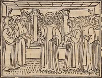 An illustration from Catalogus sanctorum [et] gestorum eoru[m] ex diuersis voluminibus collectus: editus a reuere[n]dissimo in [Christo] patre domino Petro de natalibus de venetijs dei gratia e[pisco]po Equilino (1506)