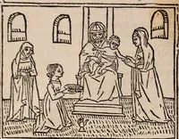 An illustration from Catalogus sanctorum [et] gestorum eoru[m] ex diuersis voluminibus collectus: editus a reuere[n]dissimo in [Christo] patre domino Petro de natalibus de venetijs dei gratia e[pisco]po Equilino (1506)