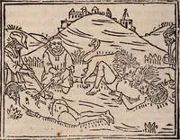 An illustration from Catalogus sanctorum [et] gestorum eoru[m] ex diuersis voluminibus collectus: editus a reuere[n]dissimo in [Christo] patre domino Petro de natalibus de venetijs dei gratia e[pisco]po Equilino (1506)