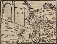 An illustration from Catalogus sanctorum [et] gestorum eoru[m] ex diuersis voluminibus collectus: editus a reuere[n]dissimo in [Christo] patre domino Petro de natalibus de venetijs dei gratia e[pisco]po Equilino (1506)