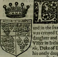 An illustration from A catalogve and succession of the kings, princes, dukes, marquesses, earles, and viscounts of this realme of England, since the Norman conquest, to this present yeere 1622. Together with their armes, wiues, and children; the times of their deaths and burials, with many of their memorable actions (1622)