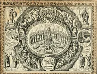 An illustration from Catena aurea virtutum episcopalium : anathema diuinae gloriae ad aras caelestium gratiarum affixum : nec non reverendissimo atque illustrissimo S. Rom. Imperii principi ac domino, D. Francisco Guilielmo episcopo Osnabrugensi et Verdensi, praeposito Ratisbonensi etc., comiti de Wartenberg, domino in Waldt, &c. : cum anno reparatae salutis humanae M.DC.XXXI. novi episcopatus Mindensis, novam mitram, clavemq[ue] sibi a sanctiss. d. n. Urbano papa VIII. oblatam ab invictissimo imperatore Ferdinando II. confirmatam, acceptaret, oblatum ac consecratum ab eiusdem Suae Celsitudinis Collegio Societatis Jesu Osnabrugi fundato (1631)