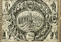 An illustration from Catena aurea virtutum episcopalium : anathema diuinae gloriae ad aras caelestium gratiarum affixum : nec non reverendissimo atque illustrissimo S. Rom. Imperii principi ac domino, D. Francisco Guilielmo episcopo Osnabrugensi et Verdensi, praeposito Ratisbonensi etc., comiti de Wartenberg, domino in Waldt, &c. : cum anno reparatae salutis humanae M.DC.XXXI. novi episcopatus Mindensis, novam mitram, clavemq[ue] sibi a sanctiss. d. n. Urbano papa VIII. oblatam ab invictissimo imperatore Ferdinando II. confirmatam, acceptaret, oblatum ac consecratum ab eiusdem Suae Celsitudinis Collegio Societatis Jesu Osnabrugi fundato (1631)