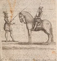 An illustration from La cavalerie françoise et italienne, ou, L'art de bien dresser les chevaux, selon les preceptes des bonnes écoles des deux nations : tant pour le plaisir de la carriere, et des carozels que pour le service de la guerre (1620)