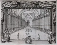 An illustration from Cehil sutun, seu, Explicatio utriusque celeberrimi, ac pretiosissimi theatri quadraginta columnarum in Perside Orientis : cum adjecta fusiori narratione de religione, moribusq[ue] Persarum, & eorundem vivendi modo, populis vicinis, alijsq[ue] de hac Orientali Natione famosissima scitû dignis ... (1678)