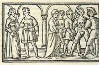 An illustration from Celestina : tragicomedia de Calisto et Melibea : novamente tradotta de lingua castigliana in italiano idioma : agiontoui di nuouo tutto quello che fin al giorno presente li mancaua : dapoi ogni altra impressione nouissimamente corretta, distinta, ordinata, & in piu com̃oda forma redotta, adornata, lequal cose nelle altre ĩpressione non si troua (1531)