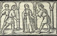 An illustration from Celestina : tragicomedia de Calisto et Melibea : novamente tradotta de lingua castigliana in italiano idioma : agiontoui di nuouo tutto quello che fin al giorno presente li mancaua : dapoi ogni altra impressione nouissimamente corretta, distinta, ordinata, & in piu com̃oda forma redotta, adornata, lequal cose nelle altre ĩpressione non si troua (1531)