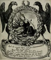 An illustration from Cenotaphium piis manibus Ferdinandi III. Rom Imp. ... : Caesareis Virtutib. et Symbolis adornatum à Caesareo et Academico Collegio Soc[e]tis Jesu Vienna inter parentales moerores erectum, Die XIII. Junii Anno D[omi]ni MDCLVII (1657)
