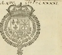 An illustration from Ceremonies observees au sacre et coronement du tres-chrestien et tres-valeureux Henry IIII, roy de France & de Navarre : ensemble en la reception de l'Ordre du S. Esprit en l'eglise de Chartres, és XXVII. & XXVIIIe iours du mois de feurier, M.D.XCIIII (1594)