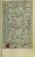 An illustration from Ces presentes heures a lusaige de Romme furent acheuees le xvii. iour de Auril. Lan .M.CCCC.iiii.xx. et xvii. pour Simon vostre Libraire demoura[n]t a la rue neueu a lenseigne sainct Jehan leuangeliste