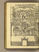 Picture 18 of 19 from Cest la deduction du sumptueux ordre, plaisantz spectacles et magnifiques theatres dresses, et exhibes par les citoiens de Rouen ville metropolitaine du pays de Normandie, : a la sacree maiesté du treschristian [sic] Roy de France, Henry Secō[n]d leur souuerain seigneur, et à tresillustre [sic] dame, ma dame Katharine de Medicis, la royne son espouze, lors de leur triumphant ioyeulx & nouuel aduenement en icelle ville, qui fut es iours de mercredy & ieudy premier & secō[n]d iours d'octobre, mil cinq cens cinquante, et pour plus expresse intelligence de ce tant excellent triumphe, les figures & pourtraictz des principaulx a[d]ornementz d'iceluy y sont apposez chascun en son lieu comme l'on pourra veoir par le discours de l'histoire. Auec priuilege du Roy (1551), leaf 114