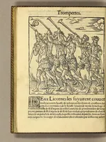 Picture 5 of 19 from Cest la deduction du sumptueux ordre, plaisantz spectacles et magnifiques theatres dresses, et exhibes par les citoiens de Rouen ville metropolitaine du pays de Normandie, : a la sacree maiesté du treschristian [sic] Roy de France, Henry Secō[n]d leur souuerain seigneur, et à tresillustre [sic] dame, ma dame Katharine de Medicis, la royne son espouze, lors de leur triumphant ioyeulx & nouuel aduenement en icelle ville, qui fut es iours de mercredy & ieudy premier & secō[n]d iours d'octobre, mil cinq cens cinquante, et pour plus expresse intelligence de ce tant excellent triumphe, les figures & pourtraictz des principaulx a[d]ornementz d'iceluy y sont apposez chascun en son lieu comme l'on pourra veoir par le discours de l'histoire. Auec priuilege du Roy (1551), leaf 46