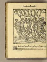 Picture 8 of 19 from Cest la deduction du sumptueux ordre, plaisantz spectacles et magnifiques theatres dresses, et exhibes par les citoiens de Rouen ville metropolitaine du pays de Normandie, : a la sacree maiesté du treschristian [sic] Roy de France, Henry Secō[n]d leur souuerain seigneur, et à tresillustre [sic] dame, ma dame Katharine de Medicis, la royne son espouze, lors de leur triumphant ioyeulx & nouuel aduenement en icelle ville, qui fut es iours de mercredy & ieudy premier & secō[n]d iours d'octobre, mil cinq cens cinquante, et pour plus expresse intelligence de ce tant excellent triumphe, les figures & pourtraictz des principaulx a[d]ornementz d'iceluy y sont apposez chascun en son lieu comme l'on pourra veoir par le discours de l'histoire. Auec priuilege du Roy (1551), leaf 56