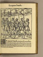 Picture 9 of 19 from Cest la deduction du sumptueux ordre, plaisantz spectacles et magnifiques theatres dresses, et exhibes par les citoiens de Rouen ville metropolitaine du pays de Normandie, : a la sacree maiesté du treschristian [sic] Roy de France, Henry Secō[n]d leur souuerain seigneur, et à tresillustre [sic] dame, ma dame Katharine de Medicis, la royne son espouze, lors de leur triumphant ioyeulx & nouuel aduenement en icelle ville, qui fut es iours de mercredy & ieudy premier & secō[n]d iours d'octobre, mil cinq cens cinquante, et pour plus expresse intelligence de ce tant excellent triumphe, les figures & pourtraictz des principaulx a[d]ornementz d'iceluy y sont apposez chascun en son lieu comme l'on pourra veoir par le discours de l'histoire. Auec priuilege du Roy (1551), leaf 57