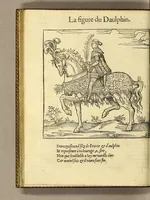 Picture 10 of 19 from Cest la deduction du sumptueux ordre, plaisantz spectacles et magnifiques theatres dresses, et exhibes par les citoiens de Rouen ville metropolitaine du pays de Normandie, : a la sacree maiesté du treschristian [sic] Roy de France, Henry Secō[n]d leur souuerain seigneur, et à tresillustre [sic] dame, ma dame Katharine de Medicis, la royne son espouze, lors de leur triumphant ioyeulx & nouuel aduenement en icelle ville, qui fut es iours de mercredy & ieudy premier & secō[n]d iours d'octobre, mil cinq cens cinquante, et pour plus expresse intelligence de ce tant excellent triumphe, les figures & pourtraictz des principaulx a[d]ornementz d'iceluy y sont apposez chascun en son lieu comme l'on pourra veoir par le discours de l'histoire. Auec priuilege du Roy (1551), leaf 76