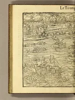 An illustration from Cest la deduction du sumptueux ordre, plaisantz spectacles et magnifiques theatres dresses, et exhibes par les citoiens de Rouen ville metropolitaine du pays de Normandie, : a la sacree maiesté du treschristian [sic] Roy de France, Henry Secō[n]d leur souuerain seigneur, et à tresillustre [sic] dame, ma dame Katharine de Medicis, la royne son espouze, lors de leur triumphant ioyeulx & nouuel aduenement en icelle ville, qui fut es iours de mercredy & ieudy premier & secō[n]d iours d'octobre, mil cinq cens cinquante, et pour plus expresse intelligence de ce tant excellent triumphe, les figures & pourtraictz des principaulx a[d]ornementz d'iceluy y sont apposez chascun en son lieu comme l'on pourra veoir par le discours de l'histoire. Auec priuilege du Roy (1551)