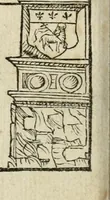 Picture 41 of 45 from Cest la dedvction du sumptueux ordre, plaisantz spectacles et magnifiqves theatres : dresses et exhibes par les citoiens de Rouen, ville metropolitaine du pays de Normandie, a la sacree maiesté du treschristian roy de France, Henry Secõd leur souuerain seigneur, et à tresillustre dame, ma dame Katharine de Medicis, la royne son espouze, lors de leur triumphant, ioyeulx & nouuel aduenement en icelle ville, qui fut es iours de mercredy & ieudy premier & secõd iours d'octobre, mil cinq cens cinquante : et pour plus expresse intelligence de ce tant excellent triumphe, les figures & pourtraictz des principaulx aornementz d'iceluy y sont apposez chascun en son lieu comme l'on pourra veoir par le discours de l'histoire (1551), leaf 101