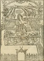 An illustration from Cest la dedvction du sumptueux ordre, plaisantz spectacles et magnifiqves theatres : dresses et exhibes par les citoiens de Rouen, ville metropolitaine du pays de Normandie, a la sacree maiesté du treschristian roy de France, Henry Secõd leur souuerain seigneur, et à tresillustre dame, ma dame Katharine de Medicis, la royne son espouze, lors de leur triumphant, ioyeulx & nouuel aduenement en icelle ville, qui fut es iours de mercredy & ieudy premier & secõd iours d'octobre, mil cinq cens cinquante : et pour plus expresse intelligence de ce tant excellent triumphe, les figures & pourtraictz des principaulx aornementz d'iceluy y sont apposez chascun en son lieu comme l'on pourra veoir par le discours de l'histoire (1551)