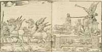 An illustration from Cest la dedvction du sumptueux ordre, plaisantz spectacles et magnifiqves theatres : dresses et exhibes par les citoiens de Rouen, ville metropolitaine du pays de Normandie, a la sacree maiesté du treschristian roy de France, Henry Secõd leur souuerain seigneur, et à tresillustre dame, ma dame Katharine de Medicis, la royne son espouze, lors de leur triumphant, ioyeulx & nouuel aduenement en icelle ville, qui fut es iours de mercredy & ieudy premier & secõd iours d'octobre, mil cinq cens cinquante : et pour plus expresse intelligence de ce tant excellent triumphe, les figures & pourtraictz des principaulx aornementz d'iceluy y sont apposez chascun en son lieu comme l'on pourra veoir par le discours de l'histoire (1551)