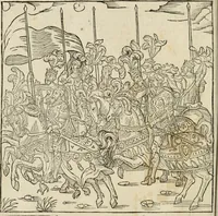 An illustration from Cest la dedvction du sumptueux ordre, plaisantz spectacles et magnifiqves theatres : dresses et exhibes par les citoiens de Rouen, ville metropolitaine du pays de Normandie, a la sacree maiesté du treschristian roy de France, Henry Secõd leur souuerain seigneur, et à tresillustre dame, ma dame Katharine de Medicis, la royne son espouze, lors de leur triumphant, ioyeulx & nouuel aduenement en icelle ville, qui fut es iours de mercredy & ieudy premier & secõd iours d'octobre, mil cinq cens cinquante : et pour plus expresse intelligence de ce tant excellent triumphe, les figures & pourtraictz des principaulx aornementz d'iceluy y sont apposez chascun en son lieu comme l'on pourra veoir par le discours de l'histoire (1551)