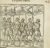 An illustration from Cest la dedvction du sumptueux ordre, plaisantz spectacles et magnifiqves theatres : dresses et exhibes par les citoiens de Rouen, ville metropolitaine du pays de Normandie, a la sacree maiesté du treschristian roy de France, Henry Secõd leur souuerain seigneur, et à tresillustre dame, ma dame Katharine de Medicis, la royne son espouze, lors de leur triumphant, ioyeulx & nouuel aduenement en icelle ville, qui fut es iours de mercredy & ieudy premier & secõd iours d'octobre, mil cinq cens cinquante : et pour plus expresse intelligence de ce tant excellent triumphe, les figures & pourtraictz des principaulx aornementz d'iceluy y sont apposez chascun en son lieu comme l'on pourra veoir par le discours de l'histoire (1551)
