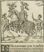 An illustration from Cest la dedvction du sumptueux ordre, plaisantz spectacles et magnifiqves theatres : dresses et exhibes par les citoiens de Rouen, ville metropolitaine du pays de Normandie, a la sacree maiesté du treschristian roy de France, Henry Secõd leur souuerain seigneur, et à tresillustre dame, ma dame Katharine de Medicis, la royne son espouze, lors de leur triumphant, ioyeulx & nouuel aduenement en icelle ville, qui fut es iours de mercredy & ieudy premier & secõd iours d'octobre, mil cinq cens cinquante : et pour plus expresse intelligence de ce tant excellent triumphe, les figures & pourtraictz des principaulx aornementz d'iceluy y sont apposez chascun en son lieu comme l'on pourra veoir par le discours de l'histoire (1551)