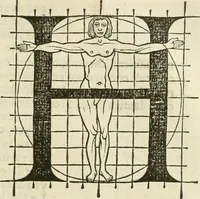 An illustration from Champ fleury : au quel est contenu lart & science de la deue & vraye proportio[n] des lettres attiques, quo[n] dit autreme[n]t lettres antiques, & vulgairement lettres romaines proportionnes selon le corps & visage humain ... (1529)
