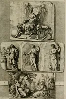 An illustration from Iconologia deorum, oder Abbildung der Götter : welche von den alten verehret Worden ; ais dem Welt-berümtesten Antichen der Griechischen und Römischen Statuen, auch in Marmel, Porfido-Stein, Metall, Agat, Onyx, Sardonich und andren Edelsteinen befindlichen Bildereyen, sorgfältig abgesehen, samt dero eigentlicher Beschreibung und Erklärung der Heidnischen Tempel-Ceremonien, auch Vorbildung der thiere und anderer Sachen, die auf hieroglyphische und emblematische Art, nach Weise der Egyptischen Schrifften, schicklich können vorgebracht und auf einen gewissen Verstand gerichtet werden ; deme allem vorgefügt ist, des durchleuchtigen Palm-Ordens der Hochlöbl. fruchtbringenden Gesellschaft auf dem Parnass aufgestellter ehren-Tempel (1680)
