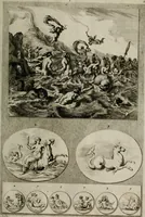 An illustration from Iconologia deorum, oder Abbildung der Götter : welche von den alten verehret Worden ; ais dem Welt-berümtesten Antichen der Griechischen und Römischen Statuen, auch in Marmel, Porfido-Stein, Metall, Agat, Onyx, Sardonich und andren Edelsteinen befindlichen Bildereyen, sorgfältig abgesehen, samt dero eigentlicher Beschreibung und Erklärung der Heidnischen Tempel-Ceremonien, auch Vorbildung der thiere und anderer Sachen, die auf hieroglyphische und emblematische Art, nach Weise der Egyptischen Schrifften, schicklich können vorgebracht und auf einen gewissen Verstand gerichtet werden ; deme allem vorgefügt ist, des durchleuchtigen Palm-Ordens der Hochlöbl. fruchtbringenden Gesellschaft auf dem Parnass aufgestellter ehren-Tempel (1680)