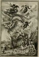 An illustration from Iconologia deorum, oder Abbildung der Götter : welche von den alten verehret Worden ; ais dem Welt-berümtesten Antichen der Griechischen und Römischen Statuen, auch in Marmel, Porfido-Stein, Metall, Agat, Onyx, Sardonich und andren Edelsteinen befindlichen Bildereyen, sorgfältig abgesehen, samt dero eigentlicher Beschreibung und Erklärung der Heidnischen Tempel-Ceremonien, auch Vorbildung der thiere und anderer Sachen, die auf hieroglyphische und emblematische Art, nach Weise der Egyptischen Schrifften, schicklich können vorgebracht und auf einen gewissen Verstand gerichtet werden ; deme allem vorgefügt ist, des durchleuchtigen Palm-Ordens der Hochlöbl. fruchtbringenden Gesellschaft auf dem Parnass aufgestellter ehren-Tempel (1680)