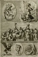 An illustration from Iconologia deorum, oder Abbildung der Götter : welche von den alten verehret Worden ; ais dem Welt-berümtesten Antichen der Griechischen und Römischen Statuen, auch in Marmel, Porfido-Stein, Metall, Agat, Onyx, Sardonich und andren Edelsteinen befindlichen Bildereyen, sorgfältig abgesehen, samt dero eigentlicher Beschreibung und Erklärung der Heidnischen Tempel-Ceremonien, auch Vorbildung der thiere und anderer Sachen, die auf hieroglyphische und emblematische Art, nach Weise der Egyptischen Schrifften, schicklich können vorgebracht und auf einen gewissen Verstand gerichtet werden ; deme allem vorgefügt ist, des durchleuchtigen Palm-Ordens der Hochlöbl. fruchtbringenden Gesellschaft auf dem Parnass aufgestellter ehren-Tempel (1680)