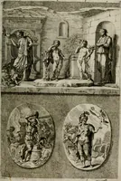 An illustration from Iconologia deorum, oder Abbildung der Götter : welche von den alten verehret Worden ; ais dem Welt-berümtesten Antichen der Griechischen und Römischen Statuen, auch in Marmel, Porfido-Stein, Metall, Agat, Onyx, Sardonich und andren Edelsteinen befindlichen Bildereyen, sorgfältig abgesehen, samt dero eigentlicher Beschreibung und Erklärung der Heidnischen Tempel-Ceremonien, auch Vorbildung der thiere und anderer Sachen, die auf hieroglyphische und emblematische Art, nach Weise der Egyptischen Schrifften, schicklich können vorgebracht und auf einen gewissen Verstand gerichtet werden ; deme allem vorgefügt ist, des durchleuchtigen Palm-Ordens der Hochlöbl. fruchtbringenden Gesellschaft auf dem Parnass aufgestellter ehren-Tempel (1680)