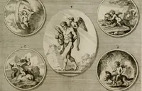 Picture 51 of 75 from Iconologia deorum, oder Abbildung der Götter : welche von den alten verehret Worden ; ais dem Welt-berümtesten Antichen der Griechischen und Römischen Statuen, auch in Marmel, Porfido-Stein, Metall, Agat, Onyx, Sardonich und andren Edelsteinen befindlichen Bildereyen, sorgfältig abgesehen, samt dero eigentlicher Beschreibung und Erklärung der Heidnischen Tempel-Ceremonien, auch Vorbildung der thiere und anderer Sachen, die auf hieroglyphische und emblematische Art, nach Weise der Egyptischen Schrifften, schicklich können vorgebracht und auf einen gewissen Verstand gerichtet werden ; deme allem vorgefügt ist, des durchleuchtigen Palm-Ordens der Hochlöbl. fruchtbringenden Gesellschaft auf dem Parnass aufgestellter ehren-Tempel (1680), leaf 256
