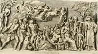 Picture 64 of 75 from Iconologia deorum, oder Abbildung der Götter : welche von den alten verehret Worden ; ais dem Welt-berümtesten Antichen der Griechischen und Römischen Statuen, auch in Marmel, Porfido-Stein, Metall, Agat, Onyx, Sardonich und andren Edelsteinen befindlichen Bildereyen, sorgfältig abgesehen, samt dero eigentlicher Beschreibung und Erklärung der Heidnischen Tempel-Ceremonien, auch Vorbildung der thiere und anderer Sachen, die auf hieroglyphische und emblematische Art, nach Weise der Egyptischen Schrifften, schicklich können vorgebracht und auf einen gewissen Verstand gerichtet werden ; deme allem vorgefügt ist, des durchleuchtigen Palm-Ordens der Hochlöbl. fruchtbringenden Gesellschaft auf dem Parnass aufgestellter ehren-Tempel (1680), leaf 299
