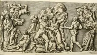 An illustration from Iconologia deorum, oder Abbildung der Götter : welche von den alten verehret Worden ; ais dem Welt-berümtesten Antichen der Griechischen und Römischen Statuen, auch in Marmel, Porfido-Stein, Metall, Agat, Onyx, Sardonich und andren Edelsteinen befindlichen Bildereyen, sorgfältig abgesehen, samt dero eigentlicher Beschreibung und Erklärung der Heidnischen Tempel-Ceremonien, auch Vorbildung der thiere und anderer Sachen, die auf hieroglyphische und emblematische Art, nach Weise der Egyptischen Schrifften, schicklich können vorgebracht und auf einen gewissen Verstand gerichtet werden ; deme allem vorgefügt ist, des durchleuchtigen Palm-Ordens der Hochlöbl. fruchtbringenden Gesellschaft auf dem Parnass aufgestellter ehren-Tempel (1680)