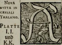 Picture 69 of 75 from Iconologia deorum, oder Abbildung der Götter : welche von den alten verehret Worden ; ais dem Welt-berümtesten Antichen der Griechischen und Römischen Statuen, auch in Marmel, Porfido-Stein, Metall, Agat, Onyx, Sardonich und andren Edelsteinen befindlichen Bildereyen, sorgfältig abgesehen, samt dero eigentlicher Beschreibung und Erklärung der Heidnischen Tempel-Ceremonien, auch Vorbildung der thiere und anderer Sachen, die auf hieroglyphische und emblematische Art, nach Weise der Egyptischen Schrifften, schicklich können vorgebracht und auf einen gewissen Verstand gerichtet werden ; deme allem vorgefügt ist, des durchleuchtigen Palm-Ordens der Hochlöbl. fruchtbringenden Gesellschaft auf dem Parnass aufgestellter ehren-Tempel (1680), leaf 307