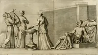 Picture 72 of 75 from Iconologia deorum, oder Abbildung der Götter : welche von den alten verehret Worden ; ais dem Welt-berümtesten Antichen der Griechischen und Römischen Statuen, auch in Marmel, Porfido-Stein, Metall, Agat, Onyx, Sardonich und andren Edelsteinen befindlichen Bildereyen, sorgfältig abgesehen, samt dero eigentlicher Beschreibung und Erklärung der Heidnischen Tempel-Ceremonien, auch Vorbildung der thiere und anderer Sachen, die auf hieroglyphische und emblematische Art, nach Weise der Egyptischen Schrifften, schicklich können vorgebracht und auf einen gewissen Verstand gerichtet werden ; deme allem vorgefügt ist, des durchleuchtigen Palm-Ordens der Hochlöbl. fruchtbringenden Gesellschaft auf dem Parnass aufgestellter ehren-Tempel (1680), leaf 313
