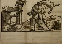 An illustration from Iconologia deorum, oder Abbildung der Götter : welche von den alten verehret Worden ; ais dem Welt-berümtesten Antichen der Griechischen und Römischen Statuen, auch in Marmel, Porfido-Stein, Metall, Agat, Onyx, Sardonich und andren Edelsteinen befindlichen Bildereyen, sorgfältig abgesehen, samt dero eigentlicher Beschreibung und Erklärung der Heidnischen Tempel-Ceremonien, auch Vorbildung der thiere und anderer Sachen, die auf hieroglyphische und emblematische Art, nach Weise der Egyptischen Schrifften, schicklich können vorgebracht und auf einen gewissen Verstand gerichtet werden ; deme allem vorgefügt ist, des durchleuchtigen Palm-Ordens der Hochlöbl. fruchtbringenden Gesellschaft auf dem Parnass aufgestellter ehren-Tempel (1680)