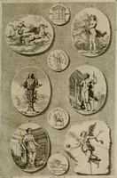 An illustration from Iconologia deorum, oder Abbildung der Götter : welche von den alten verehret Worden ; ais dem Welt-berümtesten Antichen der Griechischen und Römischen Statuen, auch in Marmel, Porfido-Stein, Metall, Agat, Onyx, Sardonich und andren Edelsteinen befindlichen Bildereyen, sorgfältig abgesehen, samt dero eigentlicher Beschreibung und Erklärung der Heidnischen Tempel-Ceremonien, auch Vorbildung der thiere und anderer Sachen, die auf hieroglyphische und emblematische Art, nach Weise der Egyptischen Schrifften, schicklich können vorgebracht und auf einen gewissen Verstand gerichtet werden ; deme allem vorgefügt ist, des durchleuchtigen Palm-Ordens der Hochlöbl. fruchtbringenden Gesellschaft auf dem Parnass aufgestellter ehren-Tempel (1680)