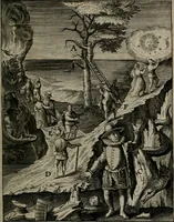 An illustration from Christeliicken waerseggher : de principale stucken van t'Christen geloof en Leuen int cort begrijpende : met een rolle der deugtsaemheyt daer op dienende : ende een schildt-wacht teghen de valsche waersegghers, tooueraers, etc. (1603)