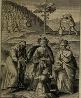 An illustration from Christeliicken waerseggher : de principale stucken van t'Christen geloof en Leuen int cort begrijpende : met een rolle der deugtsaemheyt daer op dienende : ende een schildt-wacht teghen de valsche waersegghers, tooueraers, etc. (1603)