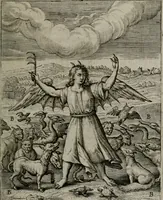 Picture 15 of 136 from Christeliicken waerseggher : de principale stucken van t'Christen geloof en Leuen int cort begrijpende : met een rolle der deugtsaemheyt daer op dienende : ende een schildt-wacht teghen de valsche waersegghers, tooueraers, etc. (1603), leaf 64
