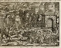 Picture 52 of 55 from Chronicorvm Tvrcicorvm, in quibus Tvrcorvm origo, principes, imperatores, bella, praelia, caedes, victoriae, reiqve militaris ratio, et caetera huc pertinentia ... exponuntur; et Mahometicae religionis instituta, iudiciorumq. processus, & aulae constitutio; procerum item ac populi mores, vitaeq. degendae ratio percensetur: accessere, Narratio de Baiazethis filiorvm seditionibvs; Tvrcicarvm item rerum epitome; ... et Iohannis Aventini Liber, in quo causae miseriarum, quibus Christiana respub. premitur, indicantur ... tomvs primvs (1578), leaf 1049