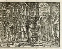 Picture 3 of 55 from Chronicorvm Tvrcicorvm, in quibus Tvrcorvm origo, principes, imperatores, bella, praelia, caedes, victoriae, reiqve militaris ratio, et caetera huc pertinentia ... exponuntur; et Mahometicae religionis instituta, iudiciorumq. processus, & aulae constitutio; procerum item ac populi mores, vitaeq. degendae ratio percensetur: accessere, Narratio de Baiazethis filiorvm seditionibvs; Tvrcicarvm item rerum epitome; ... et Iohannis Aventini Liber, in quo causae miseriarum, quibus Christiana respub. premitur, indicantur ... tomvs primvs (1578), leaf 27