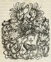 An illustration from Chronicorvm Tvrcicorvm, in quibus Tvrcorvm origo, principes, imperatores, bella, praelia, caedes, victoriae, reiqve militaris ratio, et caetera huc pertinentia ... exponuntur; et Mahometicae religionis instituta, iudiciorumq. processus, & aulae constitutio; procerum item ac populi mores, vitaeq. degendae ratio percensetur: accessere, Narratio de Baiazethis filiorvm seditionibvs; Tvrcicarvm item rerum epitome; ... et Iohannis Aventini Liber, in quo causae miseriarum, quibus Christiana respub. premitur, indicantur ... tomvs primvs (1578)